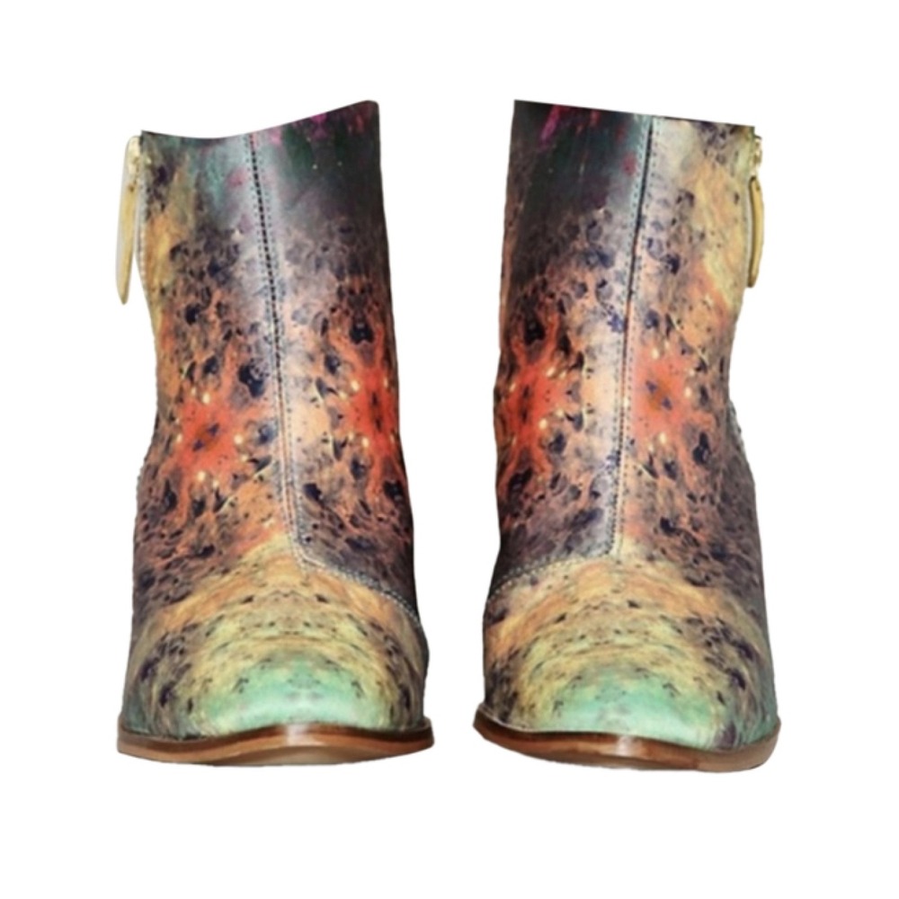 Val Tex‎ Ankle Boots Galaxy Print Leather Heel Booties EU 37